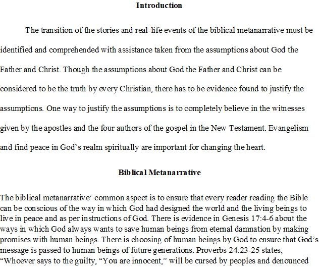 Biblical Metanarrative Essay Assignment